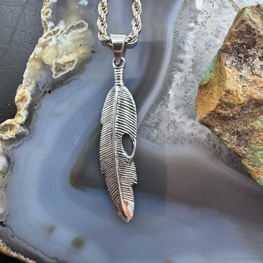 Sterling Silver Southwestern Style Feather Unisex Pendant For Women