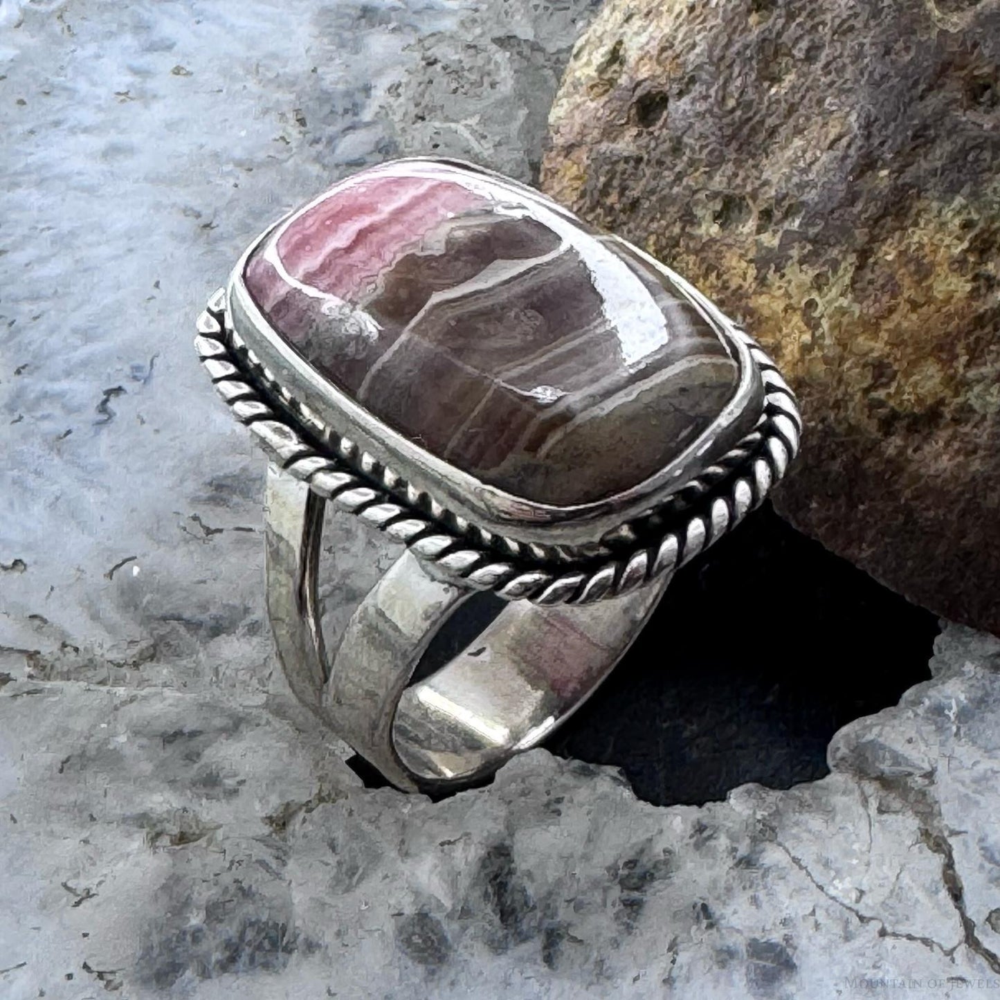 Sterling Silver Southwestern Style Rhodochrosite Bar Ring Size 8.5 For Women