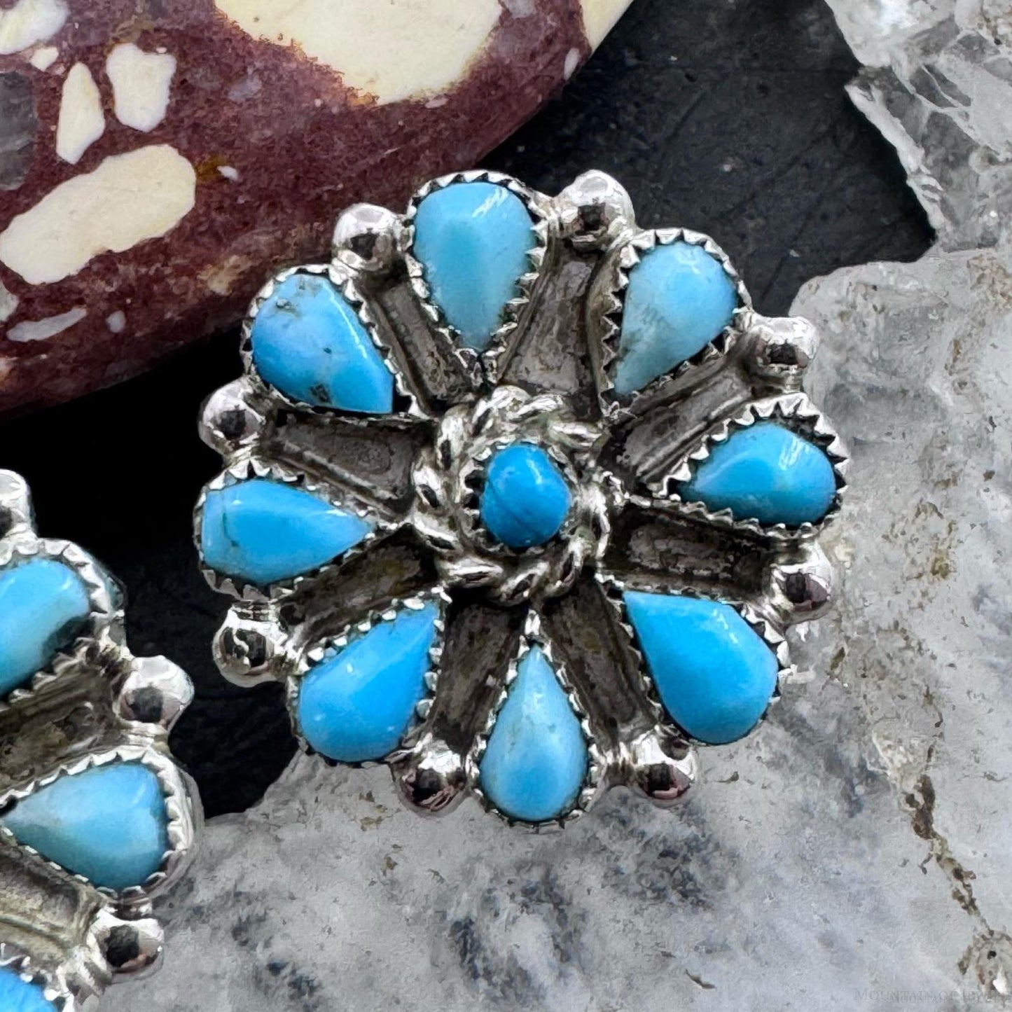 Native American Sterling Silver Turquoise Cluster Stud Earrings For Women #1