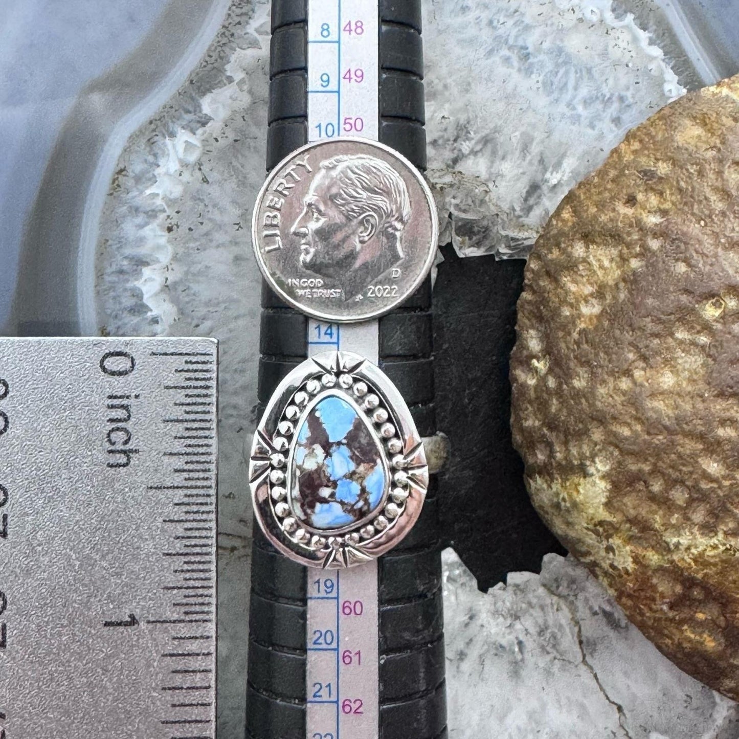 Sterling Silver Southwestern Style Golden Hill Turquoise Ring Size 8 For Women