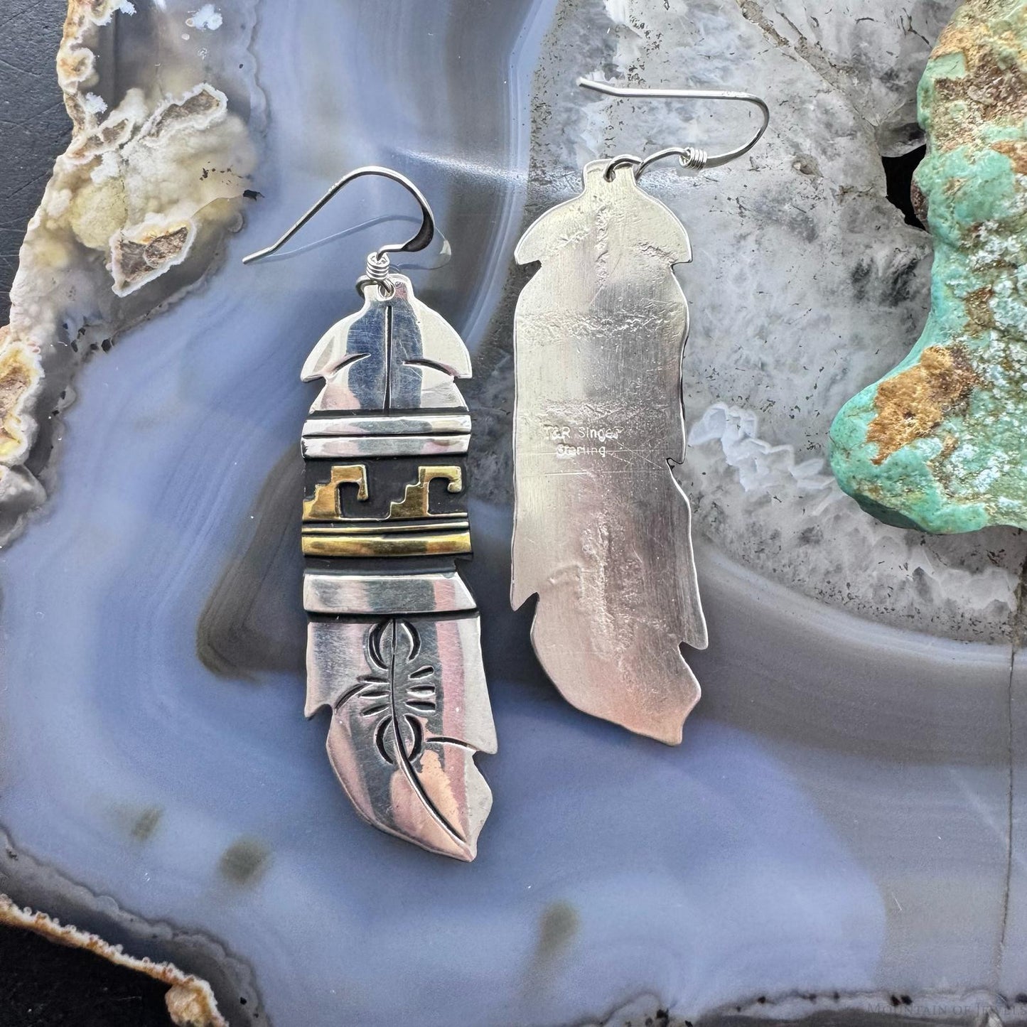 Tommy & Rosita Singer Sterling Silver & Gold Filled Feather Dangle Earrings For Women