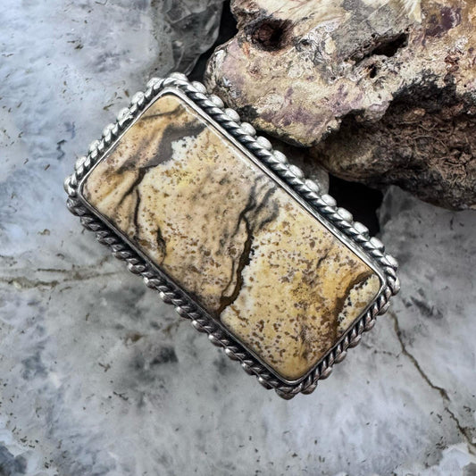 Sterling Silver Southwestern Style Picture Jasper Bar Ring Size 8.75 For Women
