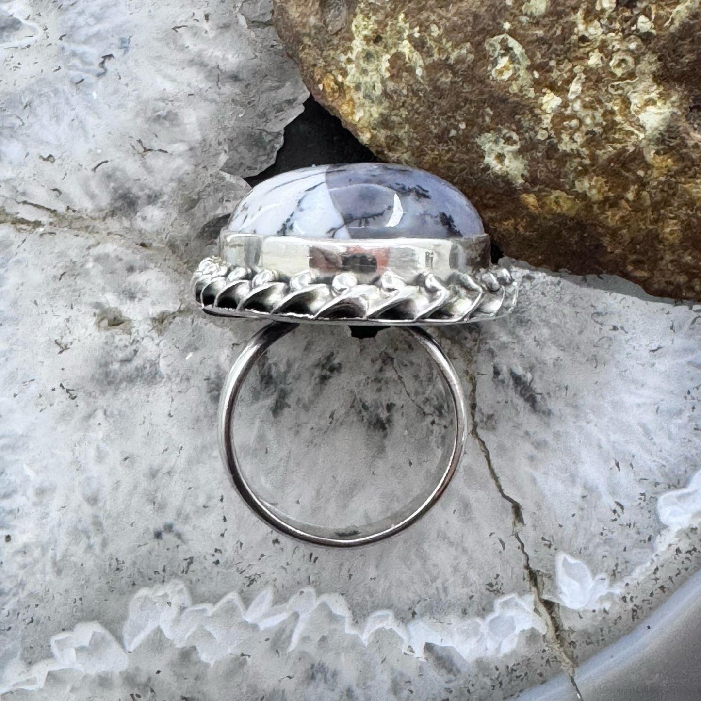 Sterling Silver Southwestern Style Oval Dendrite Agate Ring Size 5 For Women