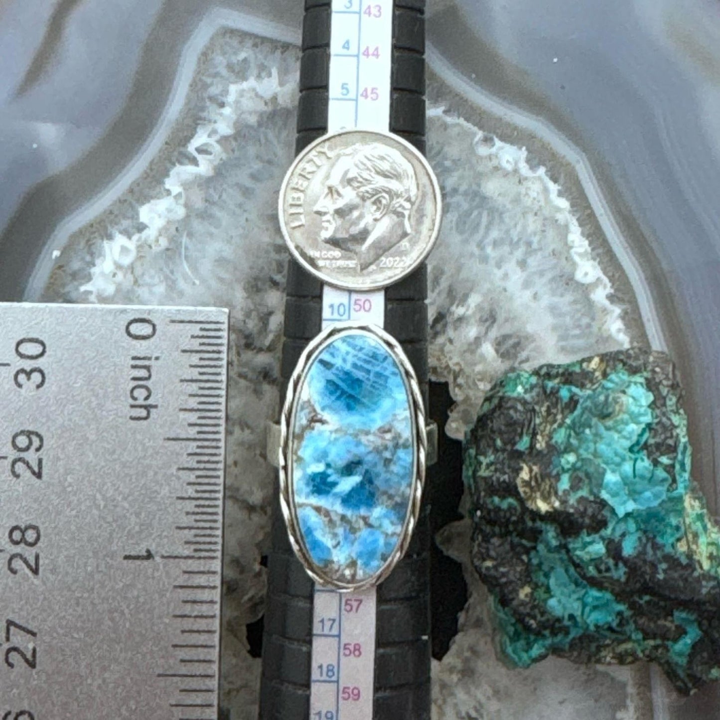 Sterling Silver Southwestern Style Oval Blue Apatite Ring Size 6.5 For Women