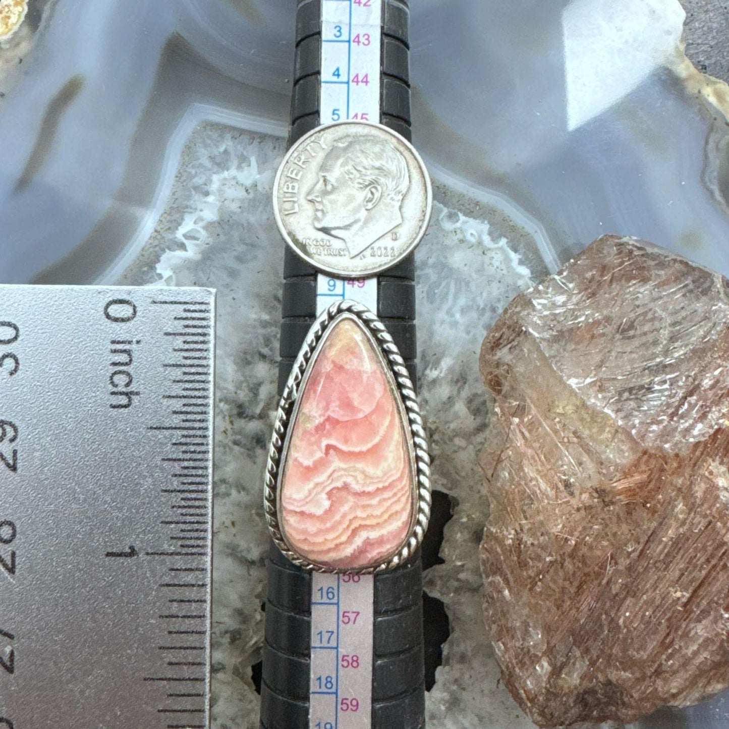 Sterling Silver Southwestern Style Teardrop Rhodochrosite Ring Size 6.5 For Women