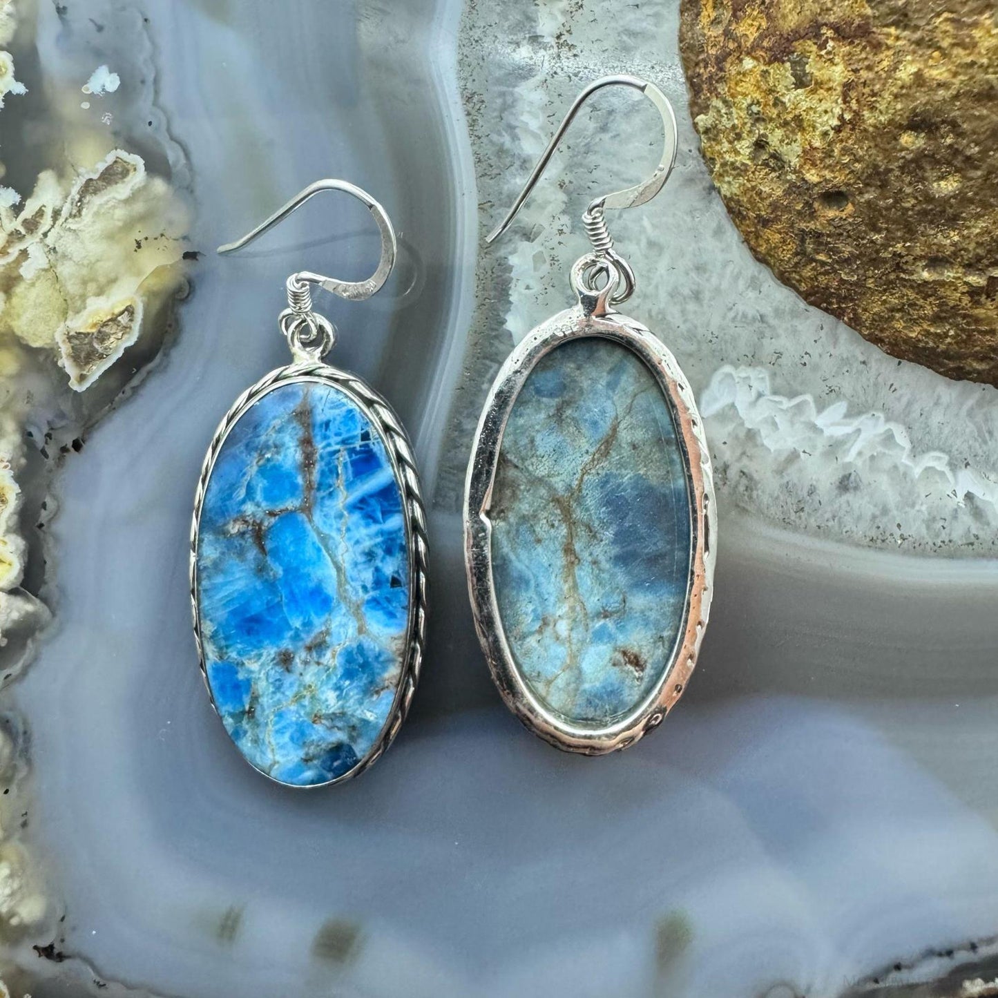 Sterling Silver Southwestern Style Oval Apatite Dangle Earrings For Women