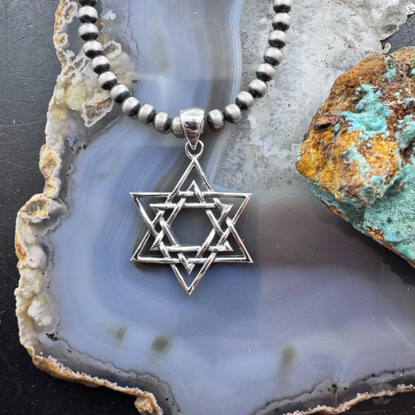 Sterling Silver Decorated Star of David Unisex Religious Pendant