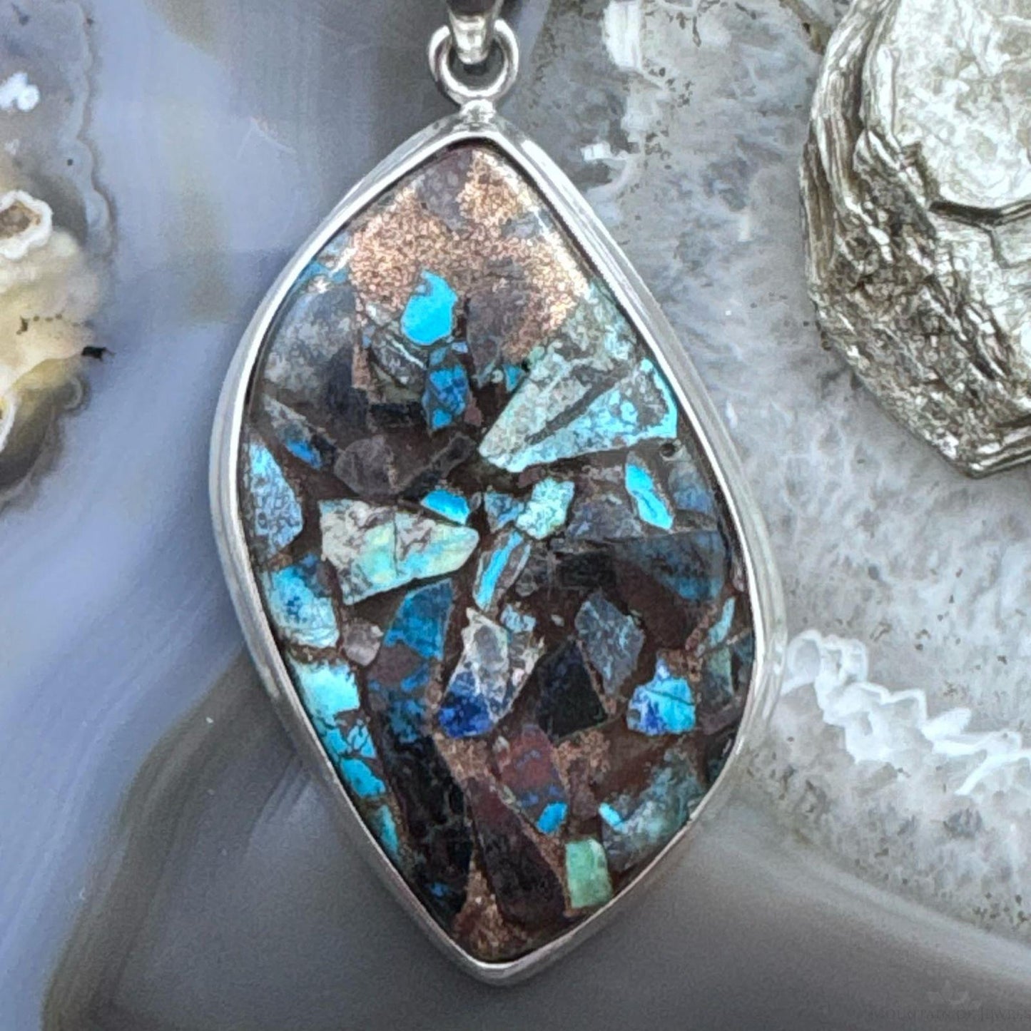 Sterling Silver Southwestern Style Large Cooper Turquoise Pendant For Women