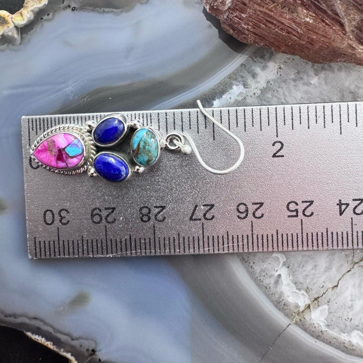 Sterling Silver Southwestern Style Multistone Cluster Dangle Earrings For Women #7