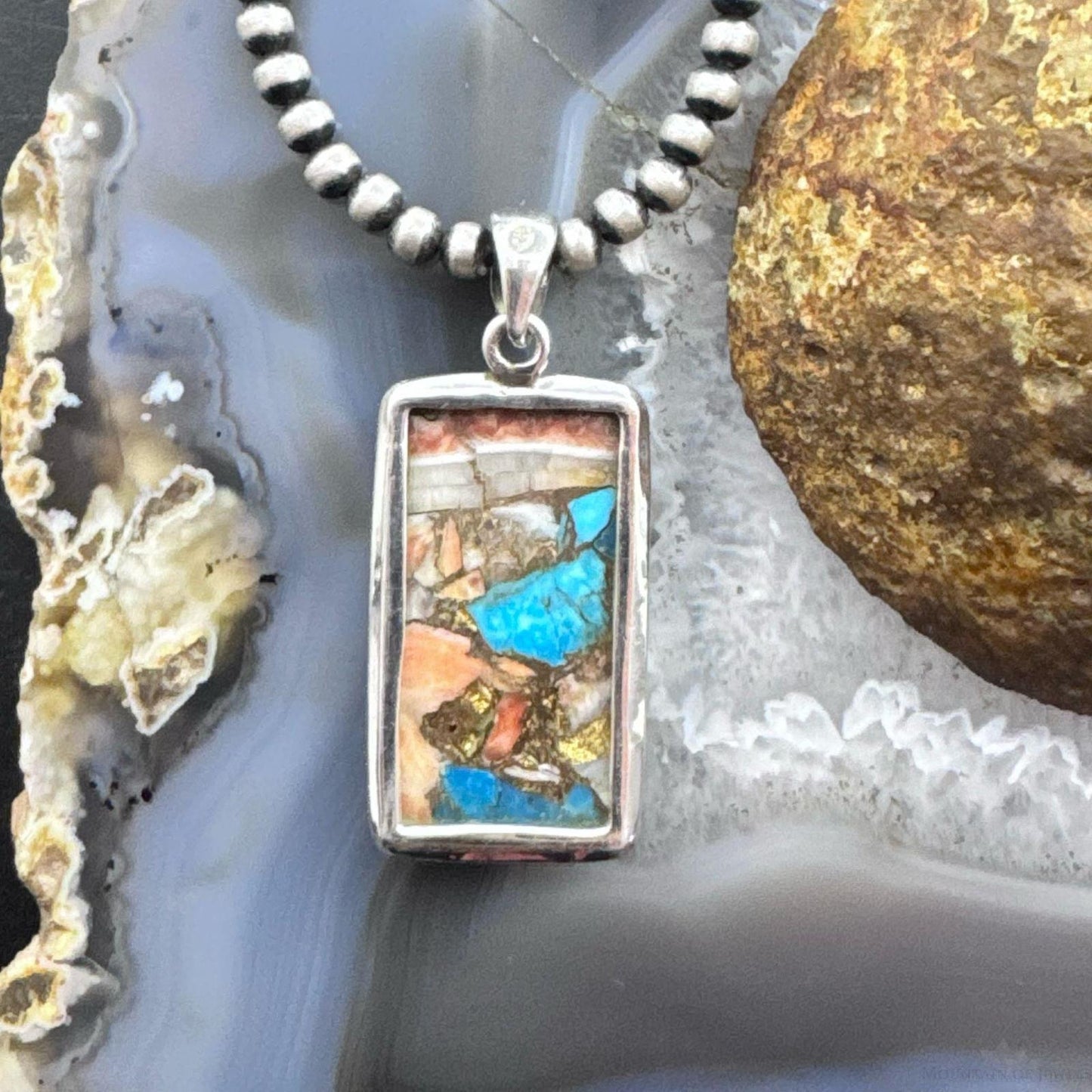 Sterling Silver Southwestern Style Rectangle Mohave Turquoise Pendant For Women