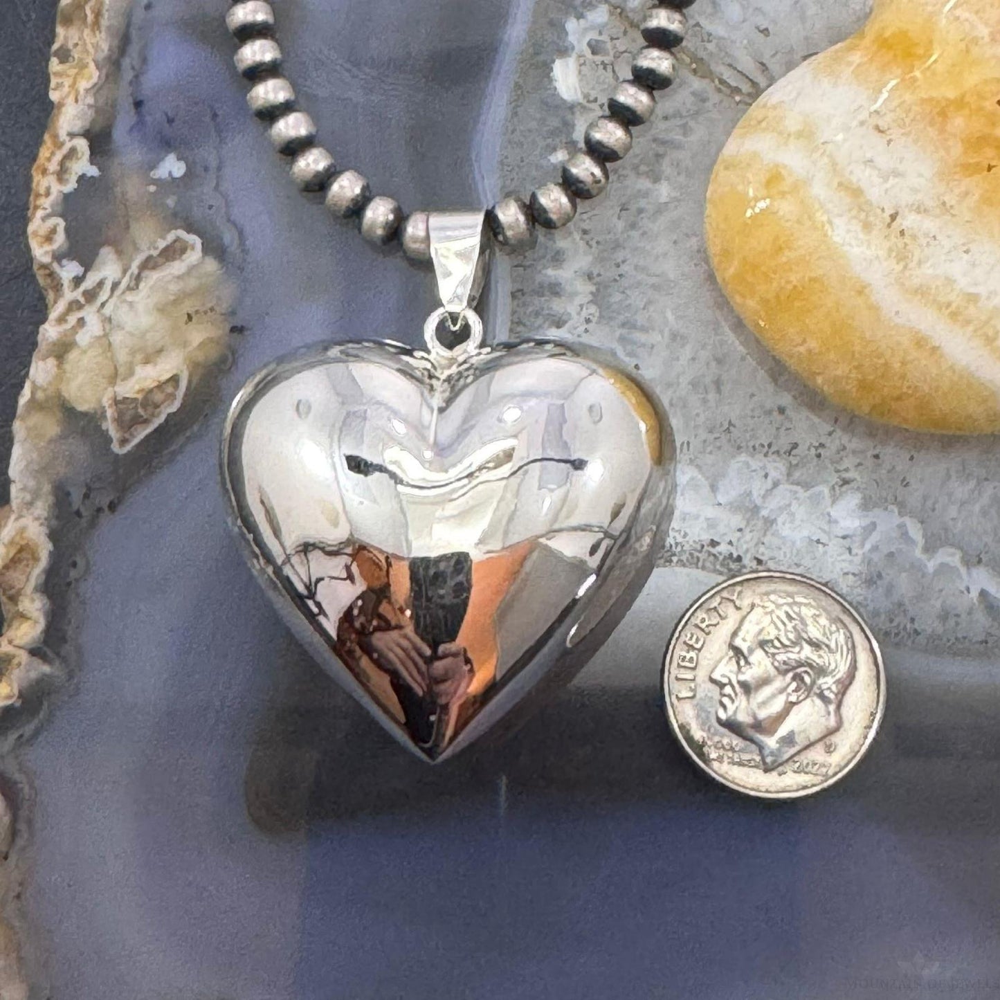 Sterling Silver Puff Heart Pendant For Women