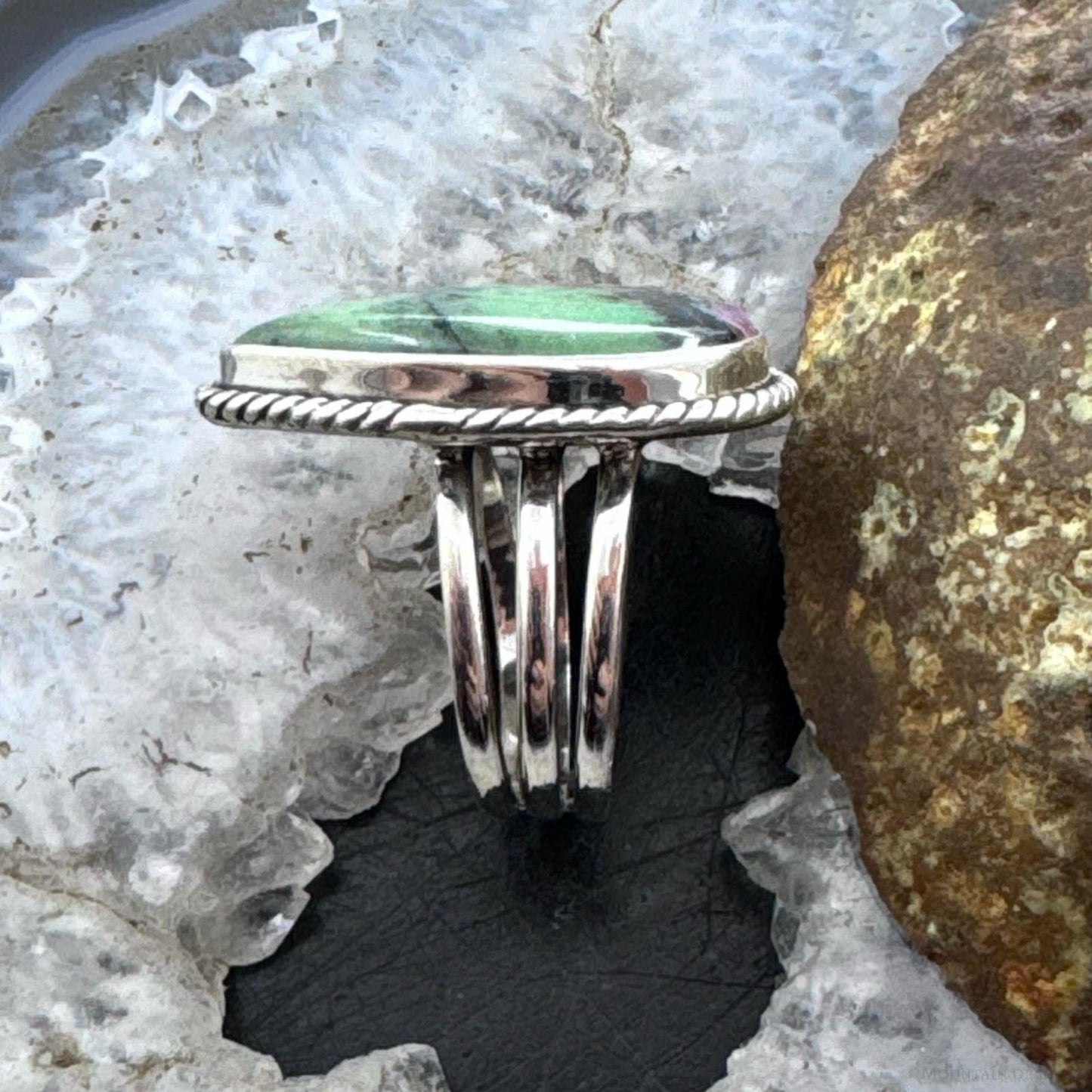 Sterling Silver Southwestern Style Teardrop Ruby Zoisite Ring Size 9 For Women