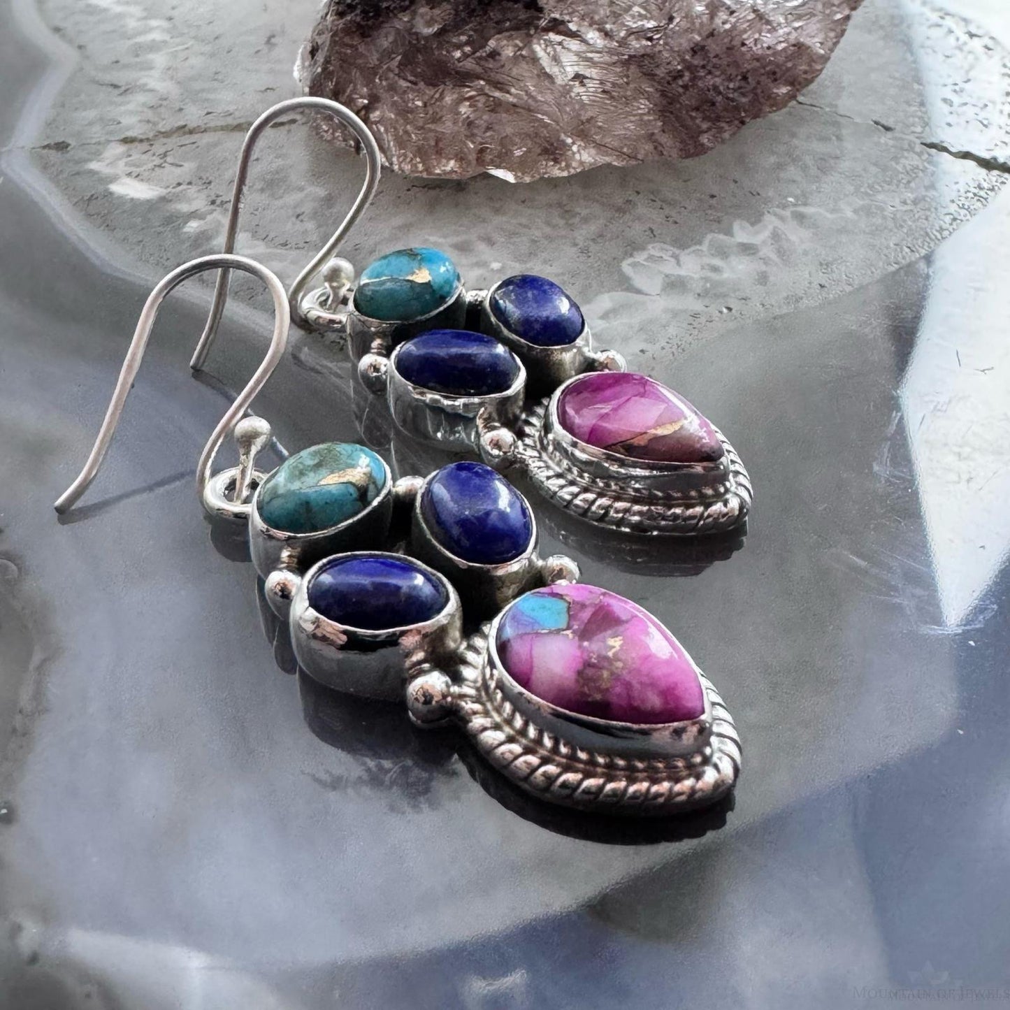 Sterling Silver Southwestern Style Multistone Cluster Dangle Earrings For Women #7