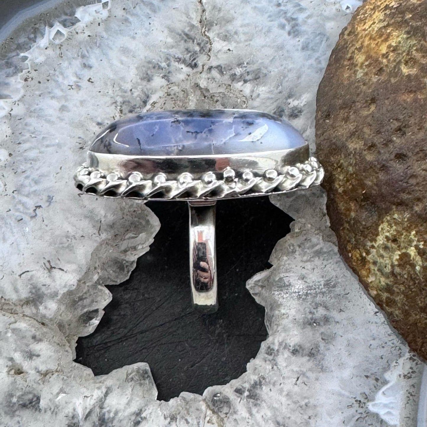 Sterling Silver Southwestern Style Oval Dendrite Agate Ring Size 5 For Women