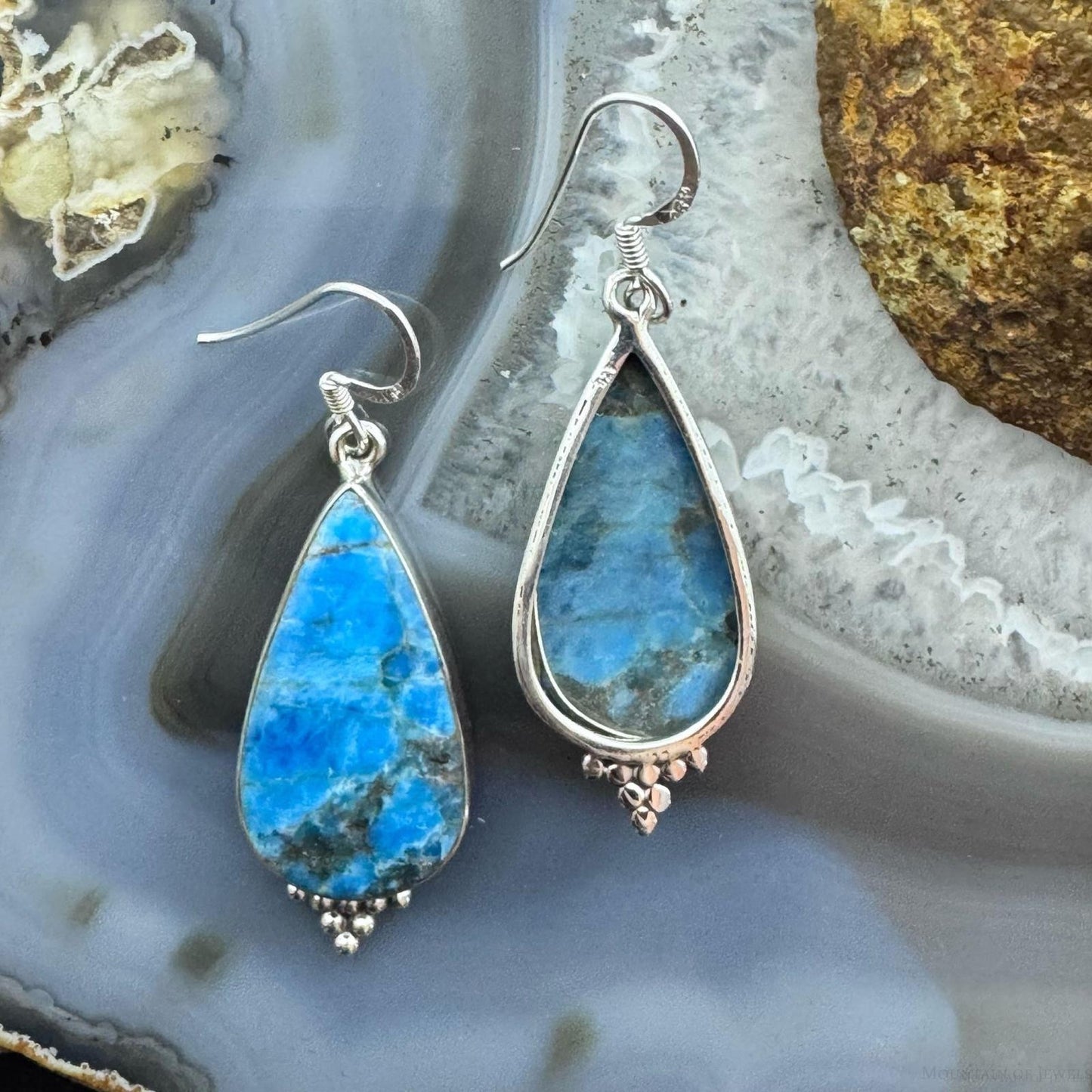 Sterling Silver Southwestern Style Teardrop Apatite Dangle Earrings For Women
