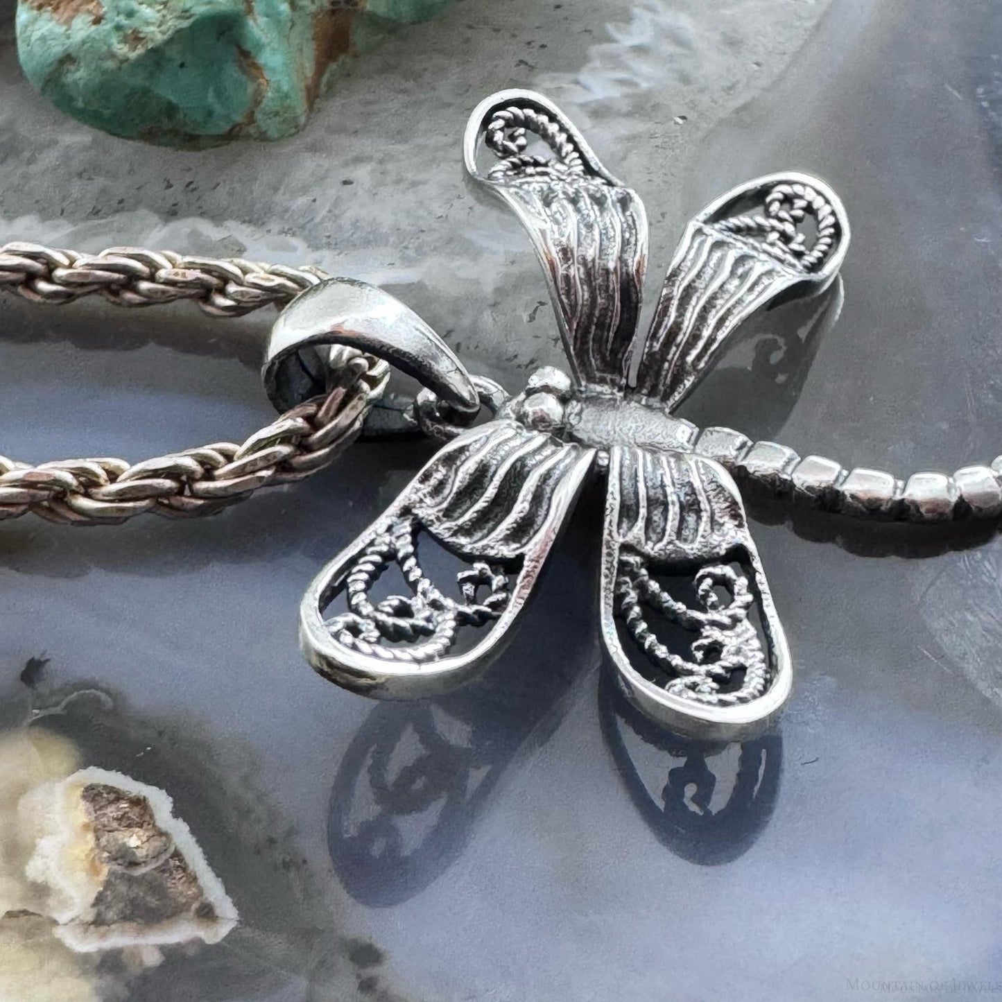 Sterling Silver Dragonfly Decorated Pendant For Women