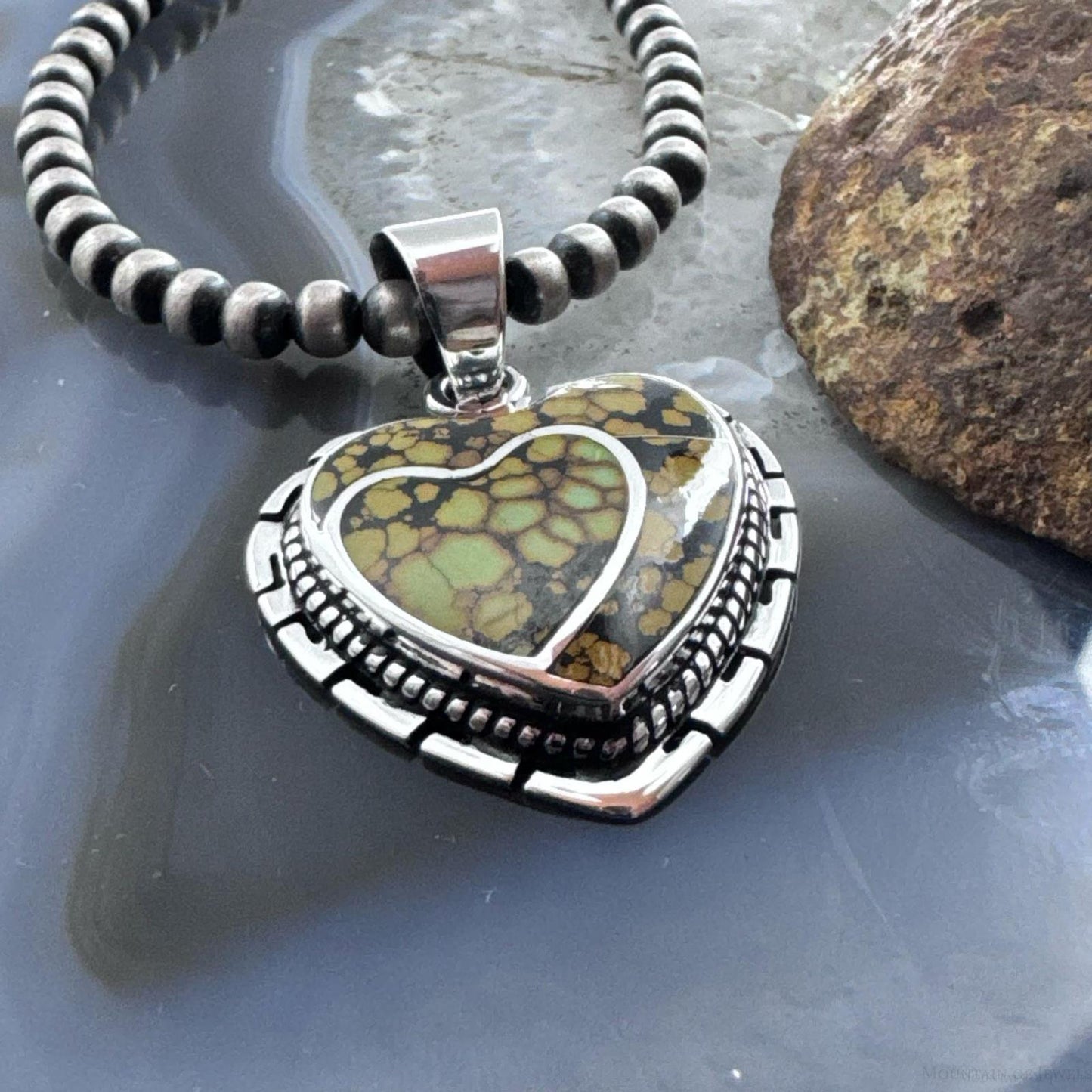 Native American Sterling Silver Chinese Turquoise Double Heart Pendant For Women