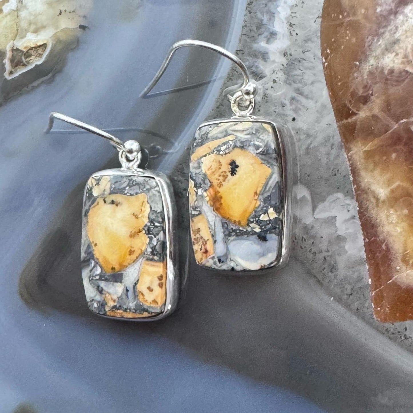 Sterling Silver Southwestern Style Rectangle Maligano Jasper Dangle Earrings For Women1