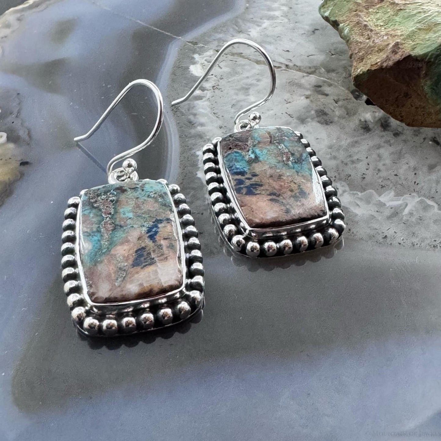 Sterling Southwestern Style Rectangle Shattuckite Dangle Earrings For Women