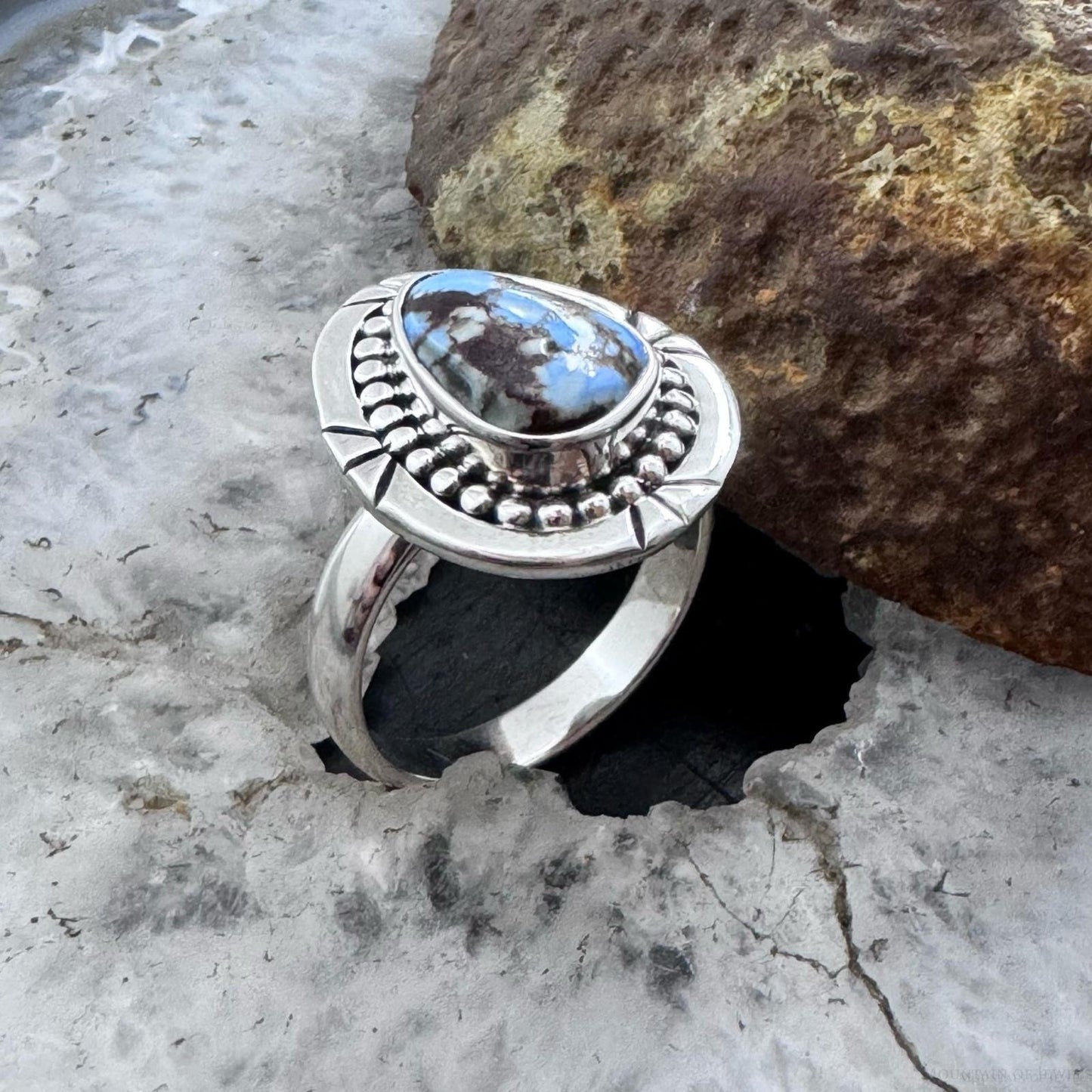 Sterling Silver Southwestern Style Golden Hill Turquoise Ring Size 8 For Women