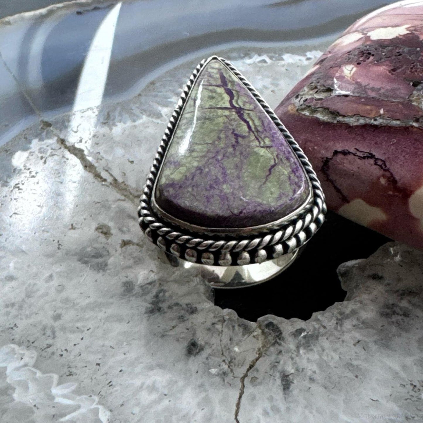 Sterling Silver Southwestern Style Teardrop Purpurite Ring Size 8 For Women