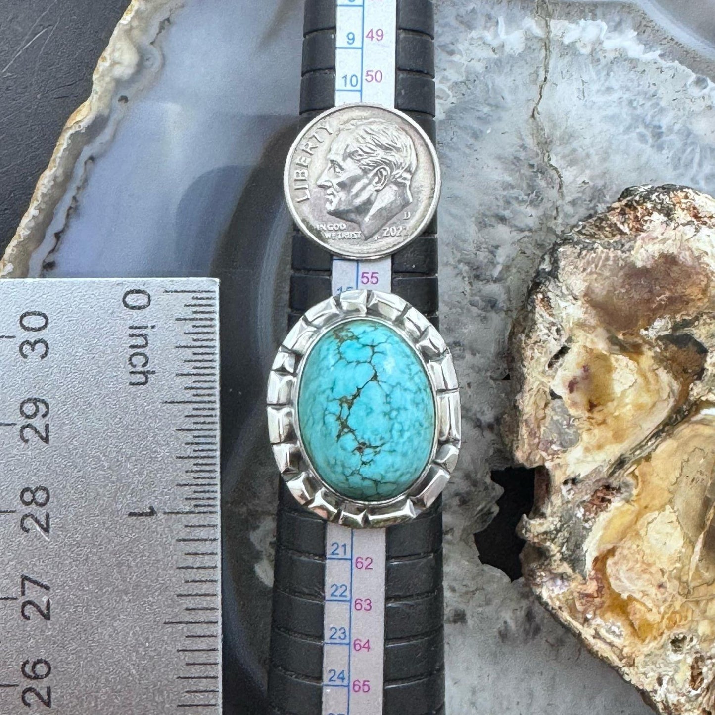 Sterling Silver Southwestern Style Oval Tibetan Turquoise Ring Size 8.75 For Women