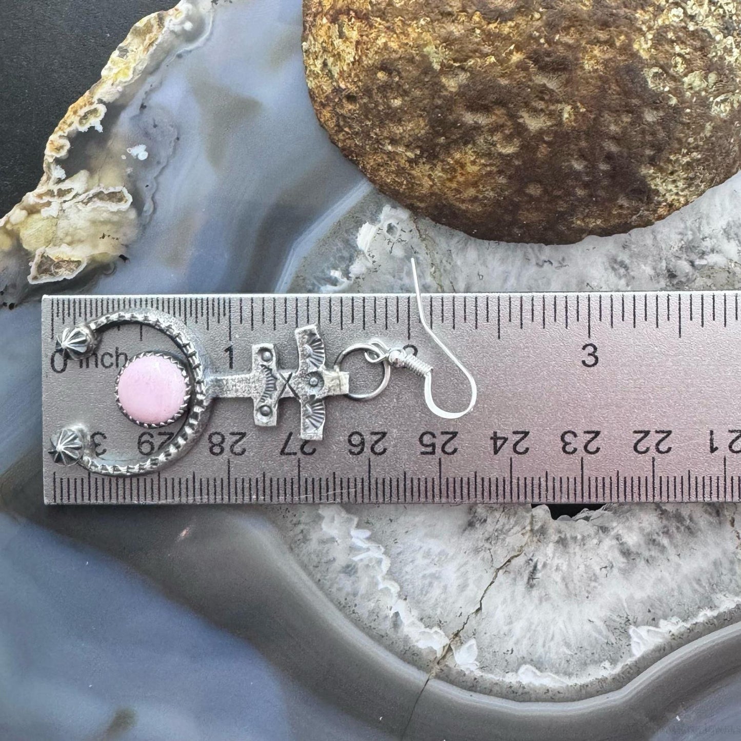 Eva & Linberg Billah Sterling Silver Sandcast Pink Conch Cross Dangle Earrings For Women