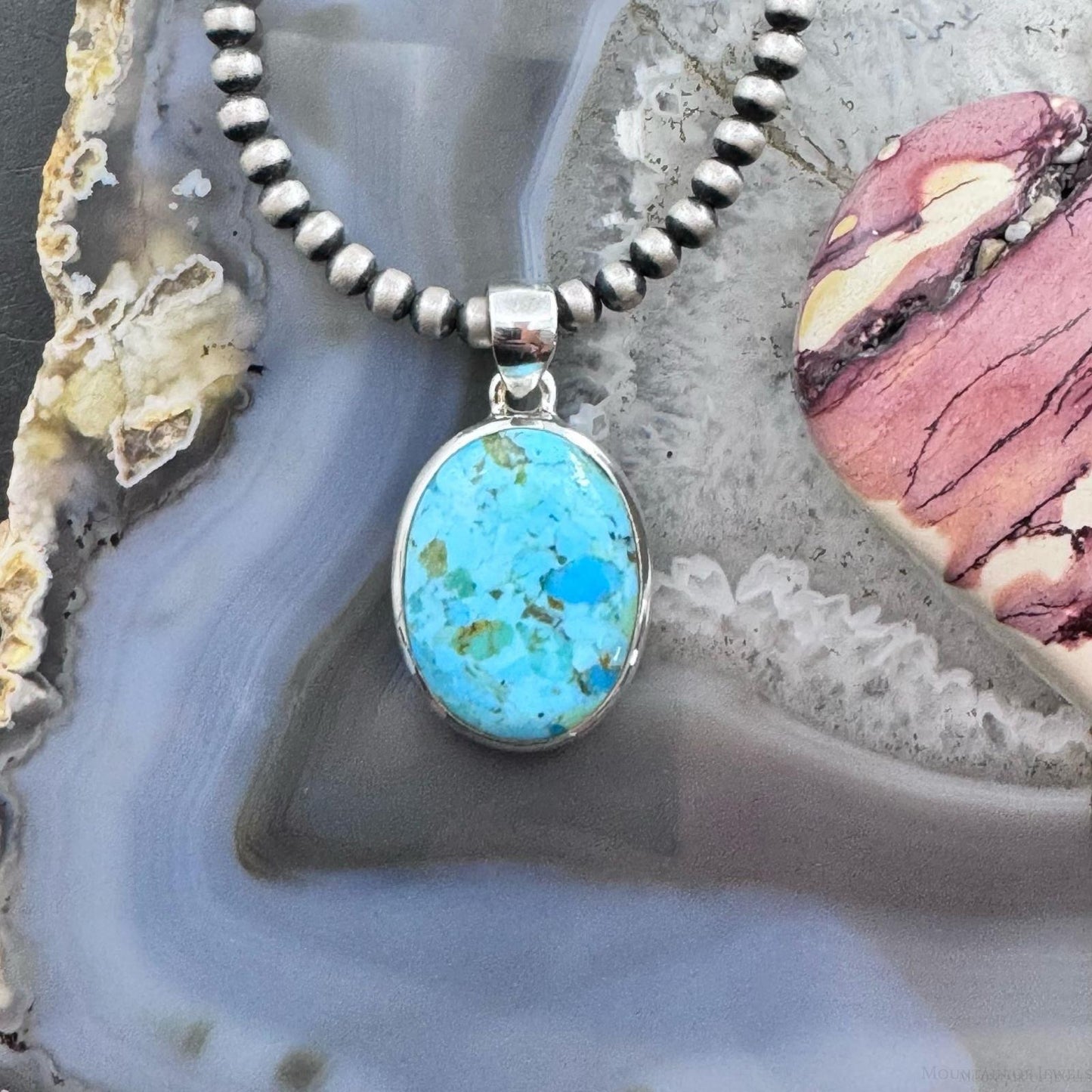 Sterling Silver Southwestern Style Large Oval Apatite Pendant For Women
