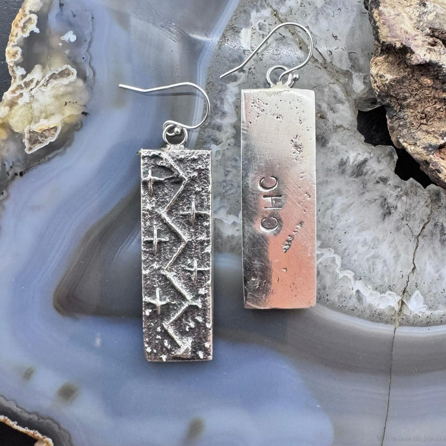 Cheyenne Custer Sterling Silver Tufa Cast Rectangle Dangle Earrings For Women