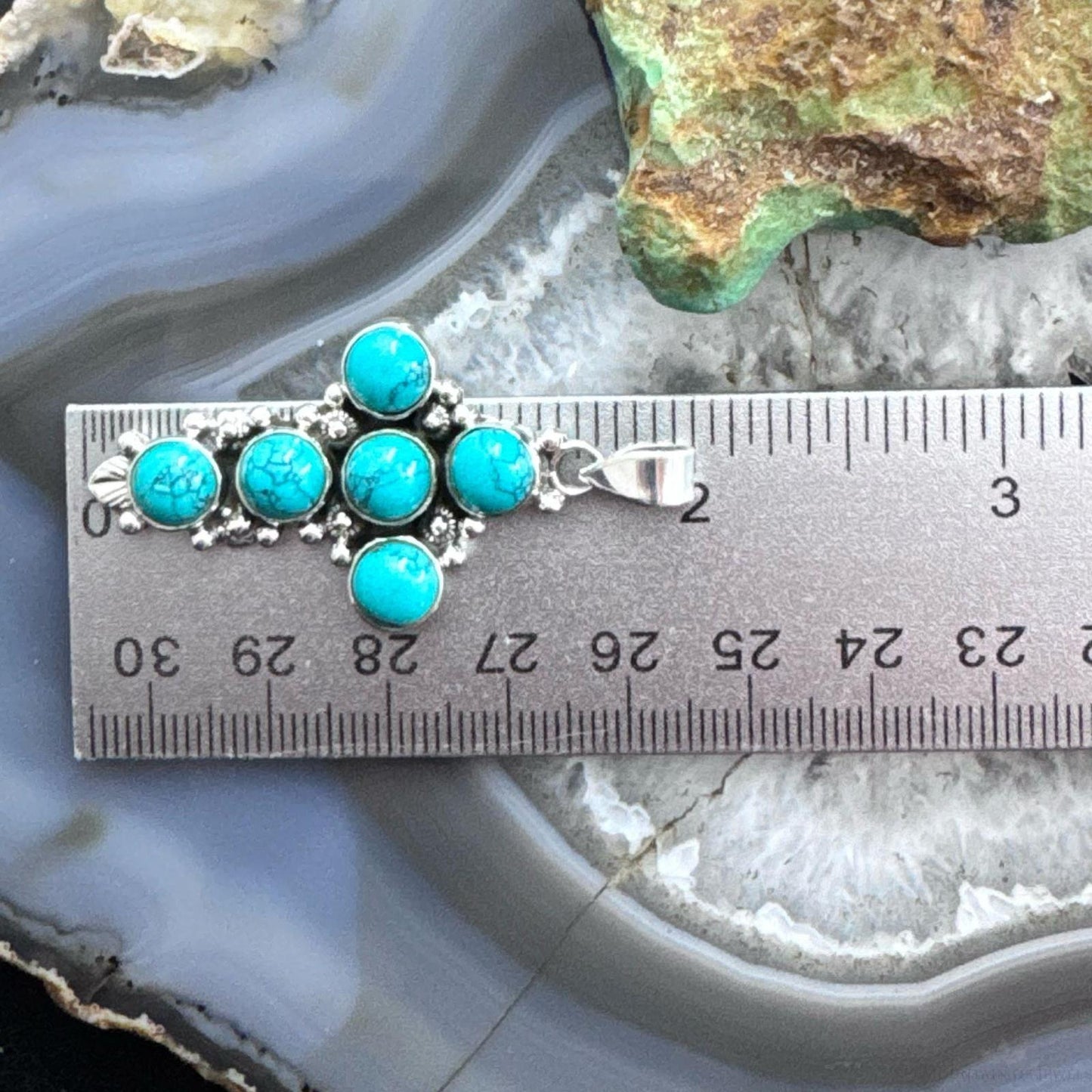 Sterling Silver Southwestern Style Rounded Blue Howlite Cross Pendant For Women