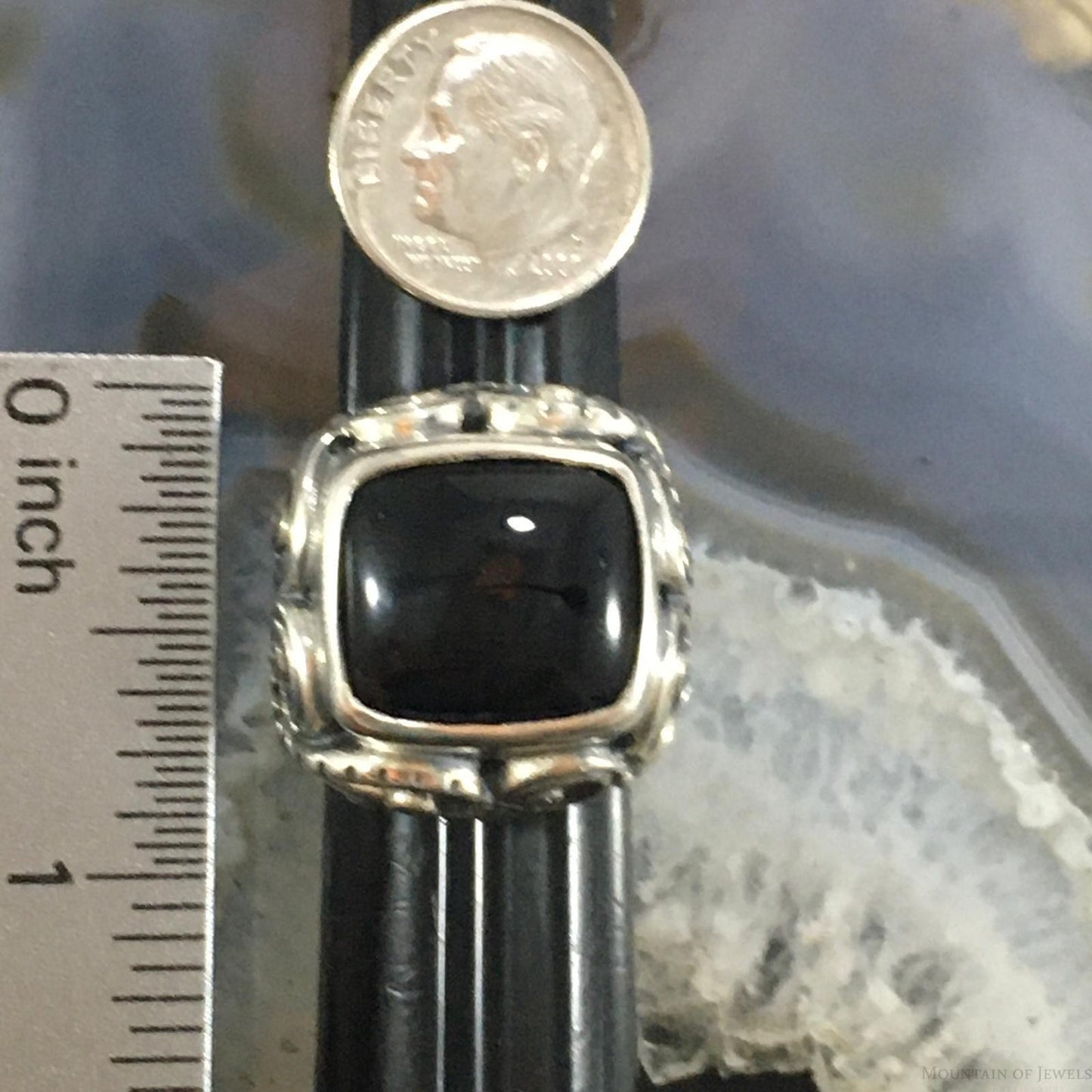 Carolyn Pollack Sterling Silver Rectangle Onyx Decorated Ring For Women