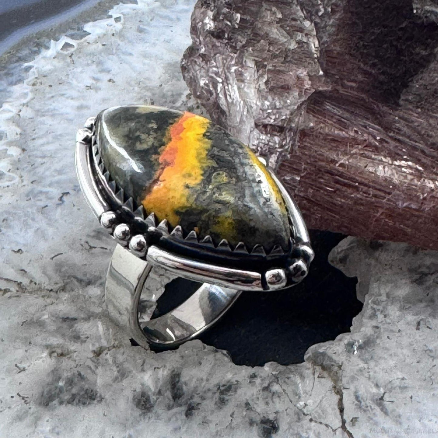 Sterling Silver Southwestern Style Marquise Bumblebee Jasper Ring Size 8 For Women