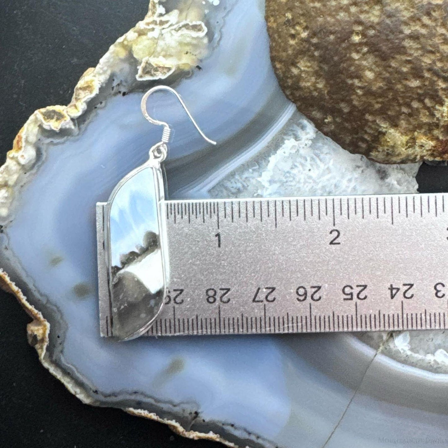 Sterling Silver Southwestern Style Tilde-shape Blue Opal Agate Dangle Earrings For Women