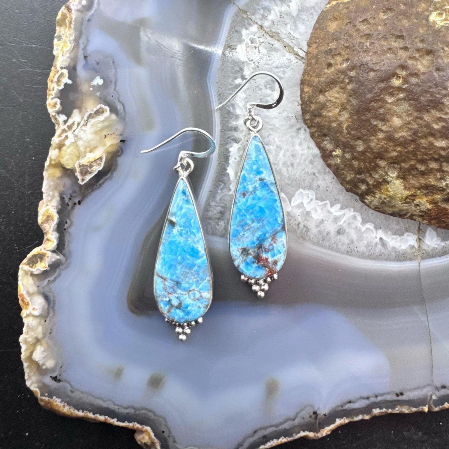 Sterling Silver Southwestern Style Elongated Teardrop Apatite Dangle Earrings For Women