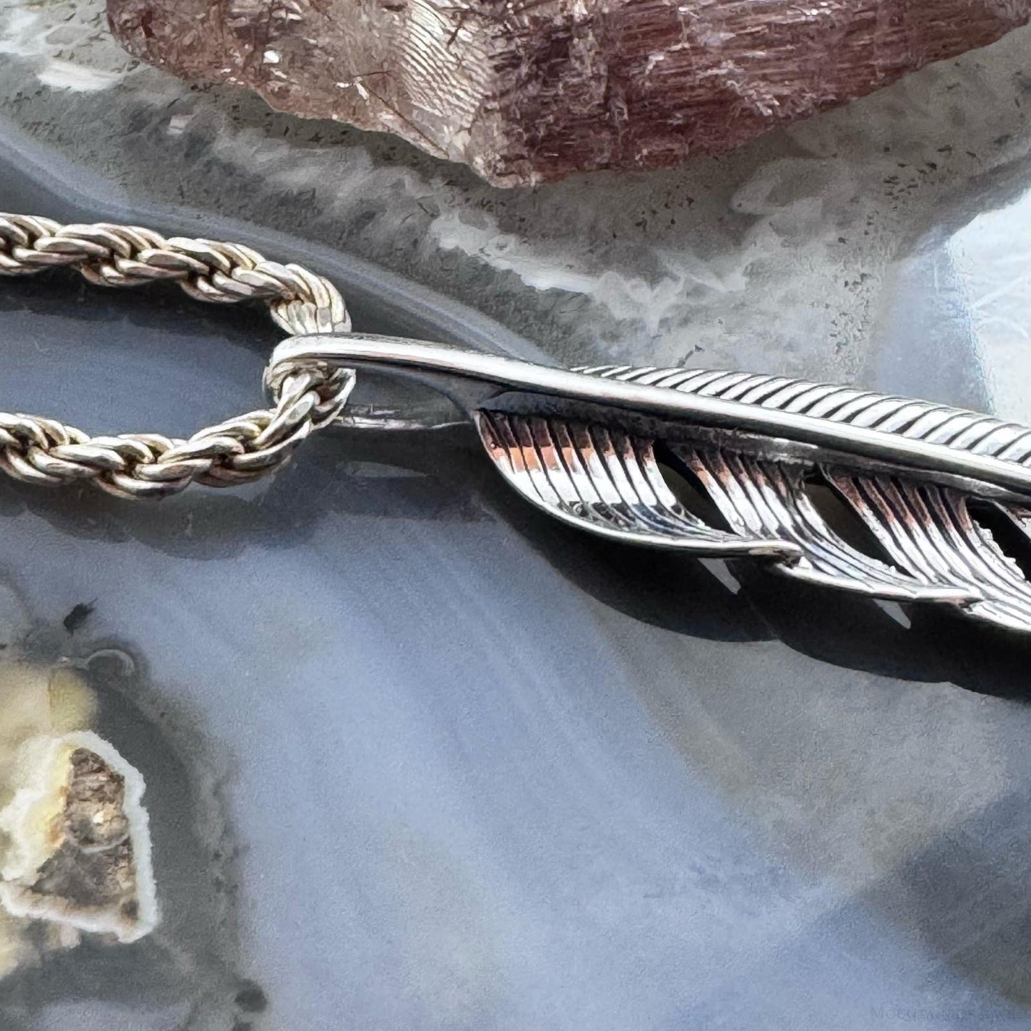 Sterling Silver Southwestern Style Curved Feather Unisex Pendant For Women