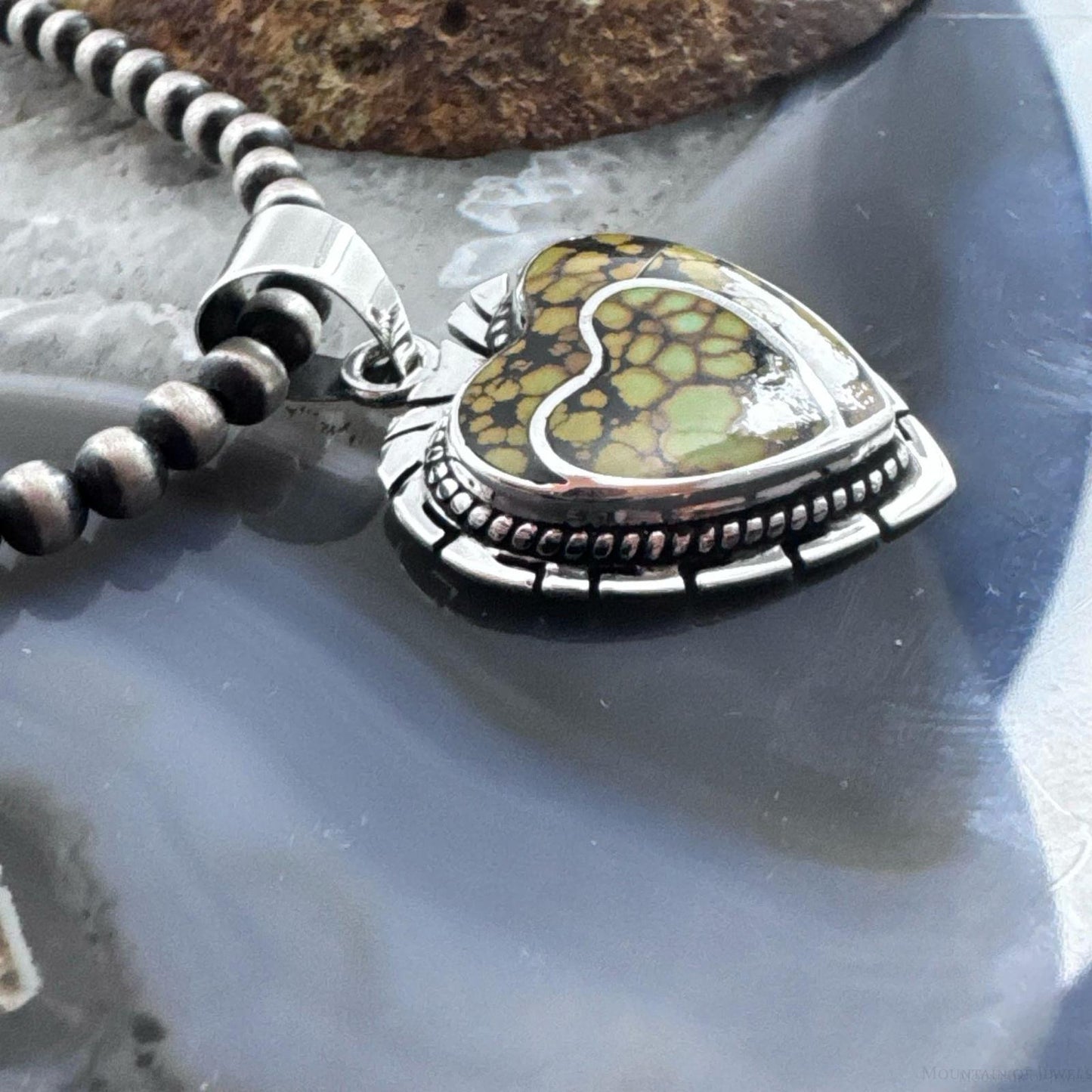 Native American Sterling Silver Chinese Turquoise Double Heart Pendant For Women