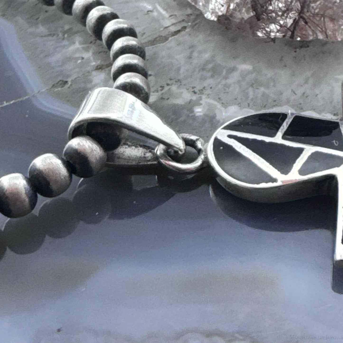 Sterling Silver Southwestern Style Onyx Inlay Unisex Cross Pendant