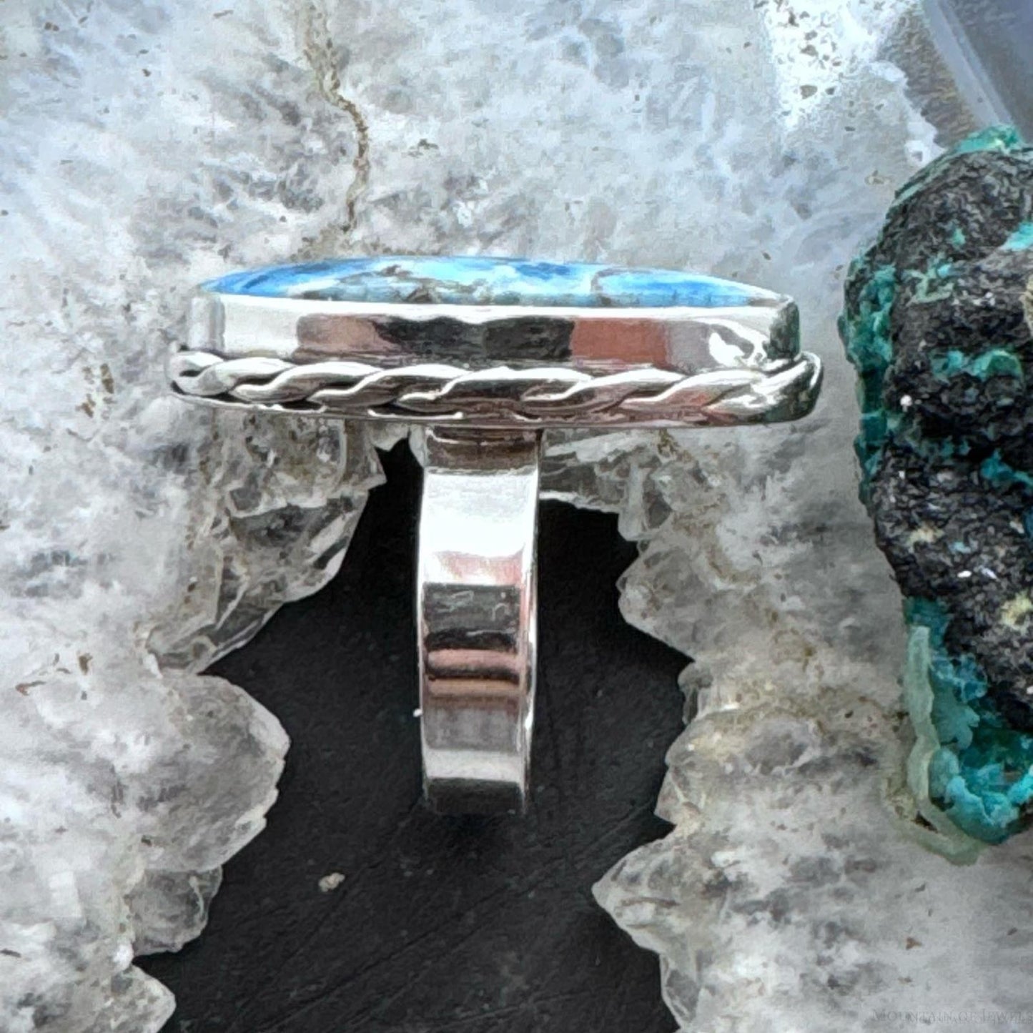 Sterling Silver Southwestern Style Oval Blue Apatite Ring Size 6.5 For Women