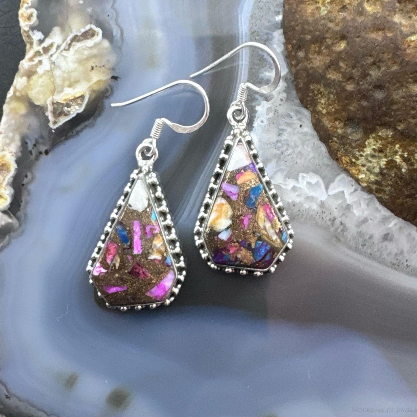 Sterling Silver Southwestern Style Kite Dahlia Turquoise Dangle Earrings For Women