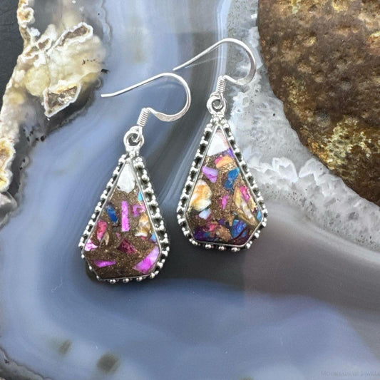 Sterling Silver Southwestern Style Kite Dahlia Turquoise Dangle Earrings For Women