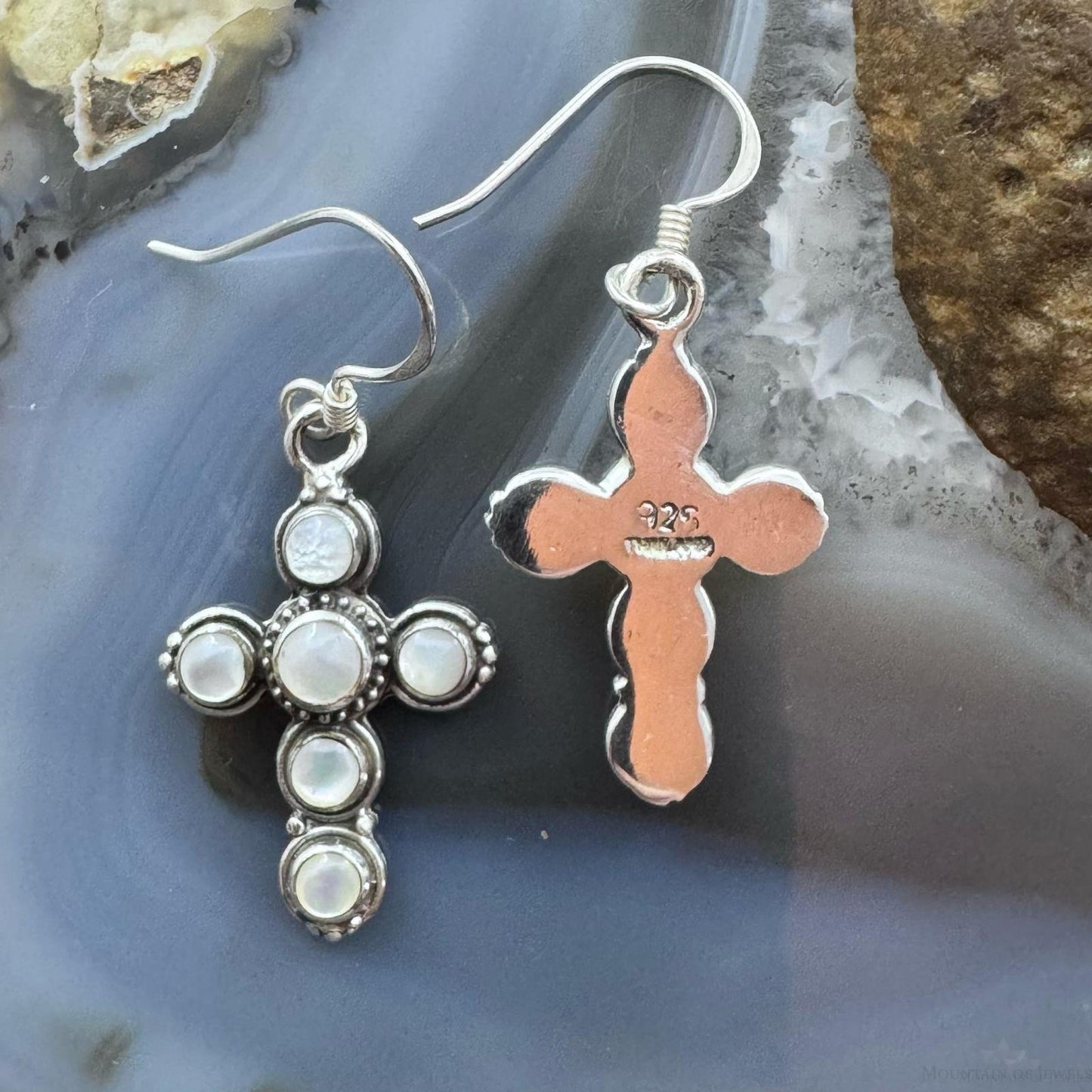 Sterling Silver 6 Moonstone Decorated Cross Fashion Dangle Earrings For Women