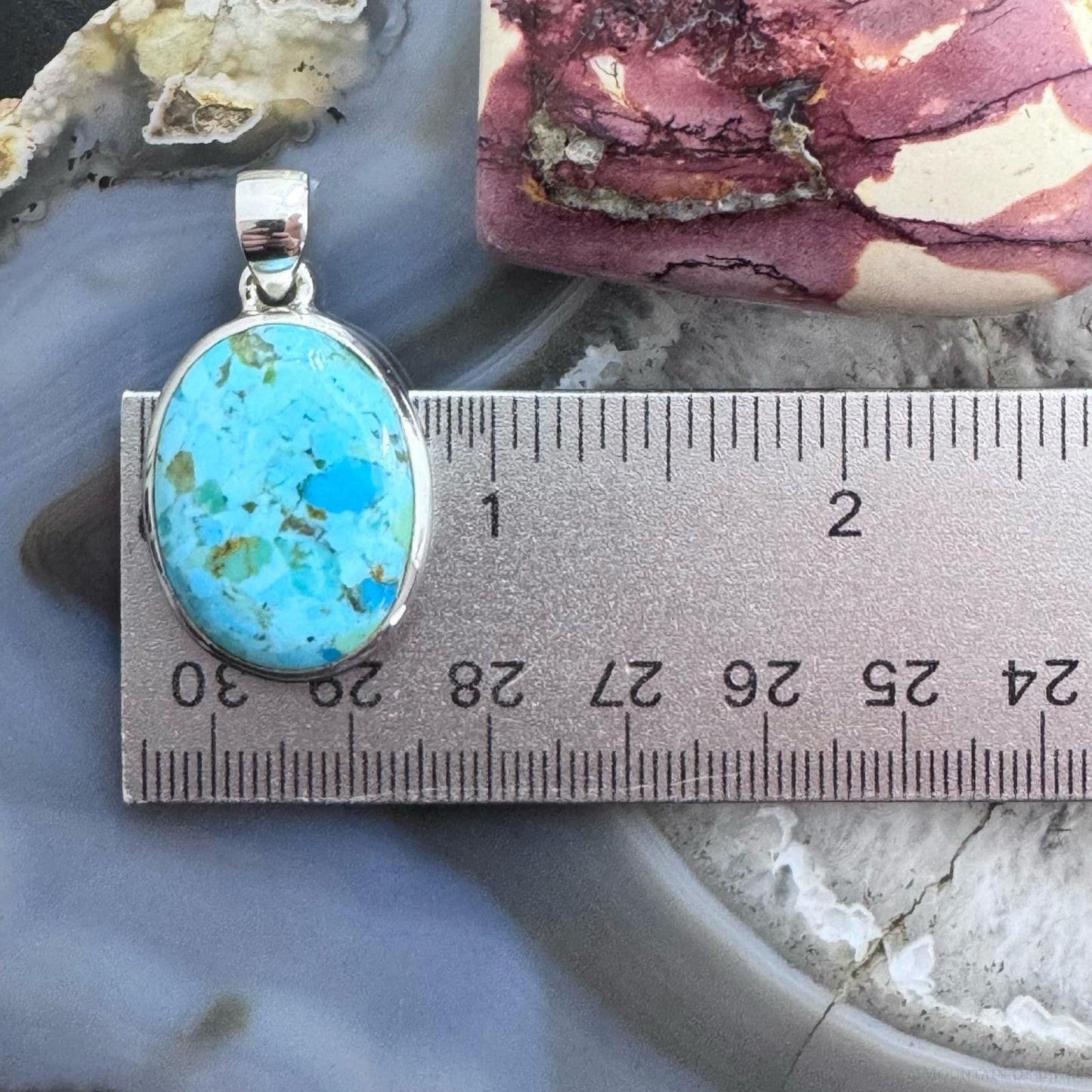 Sterling Silver Southwestern Style Large Oval Apatite Pendant For Women