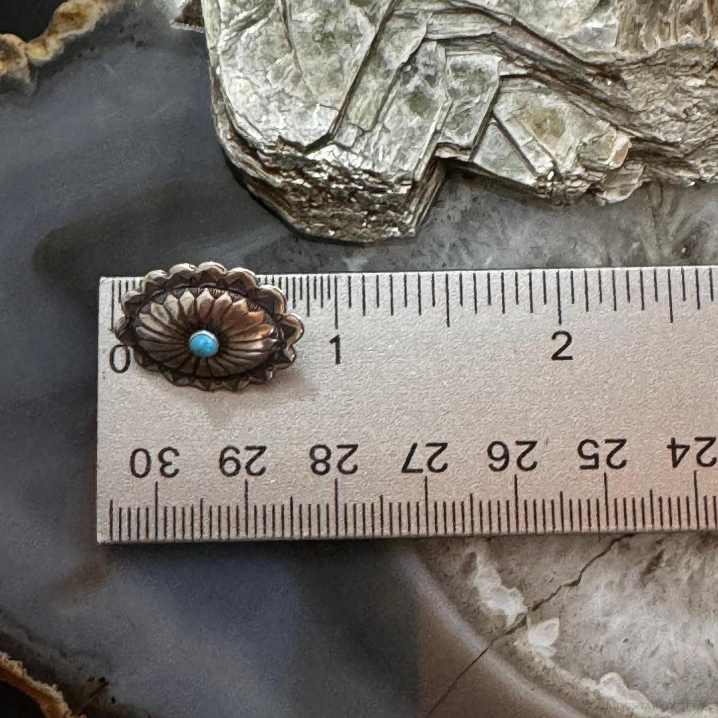 Native American Sterling Turquoise Dot Oval Concho Stud Earrings For Women