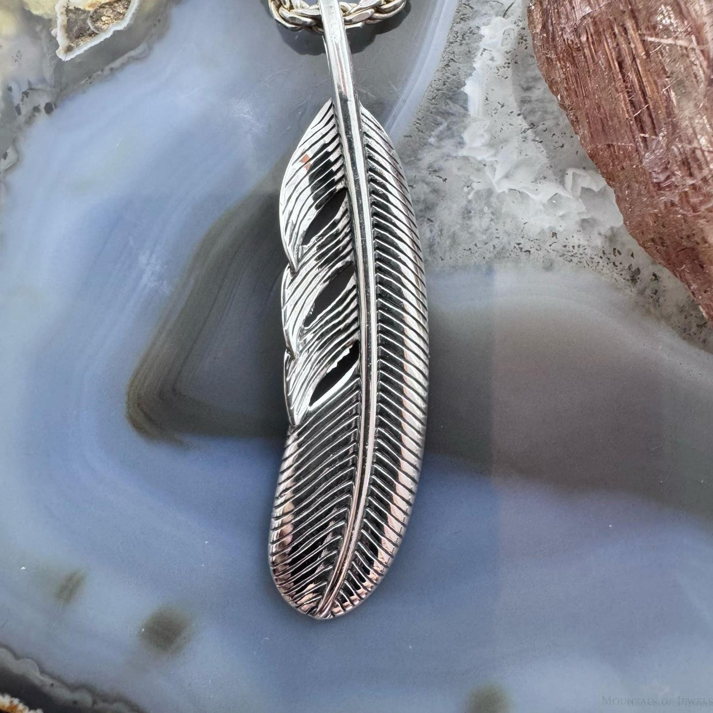 Sterling Silver Southwestern Style Curved Feather Unisex Pendant For Women