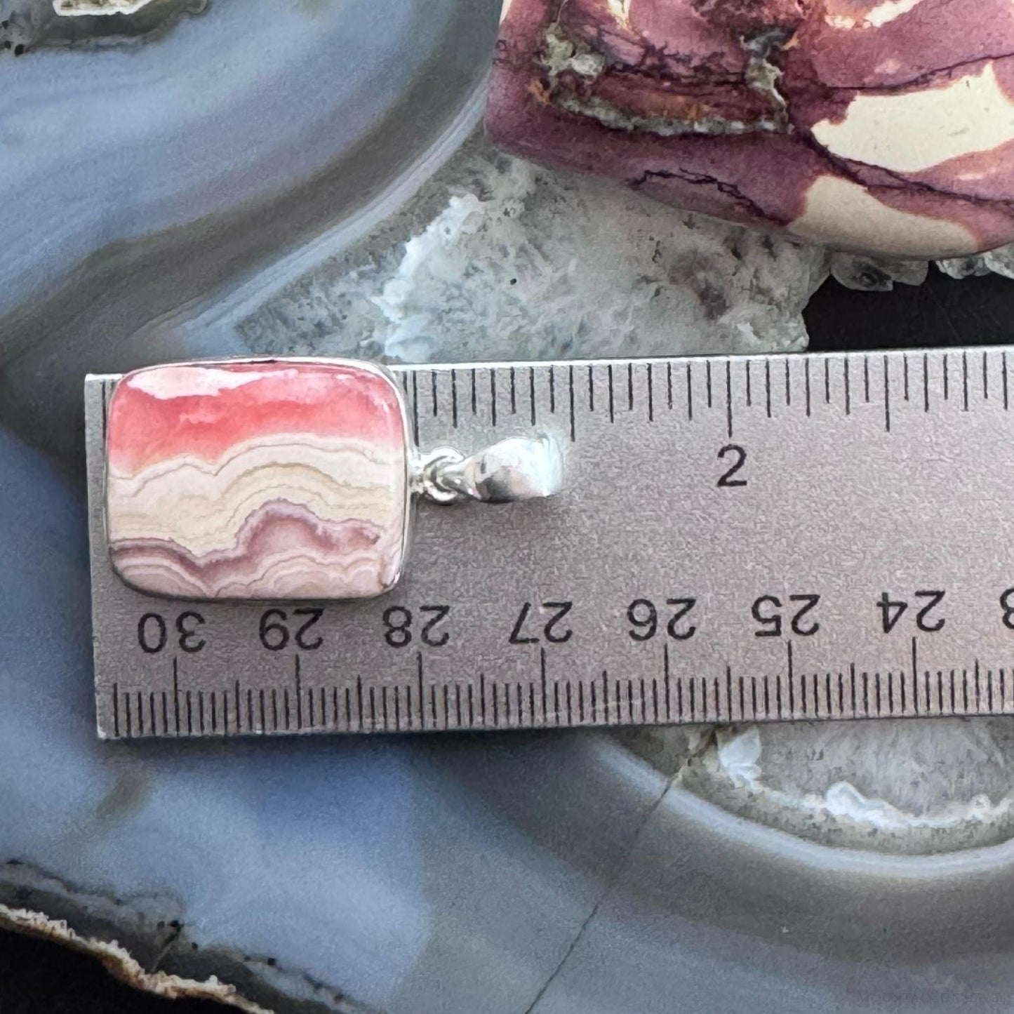 Sterling Silver Southwestern Style Rectangle Rhodochrosite Pendant For Women