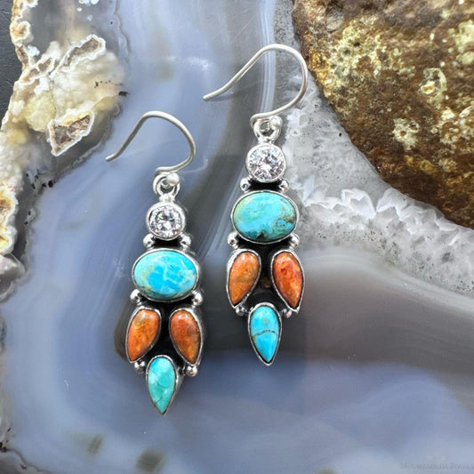 Sterling Silver Southwestern Style Multistone Cluster Dangle Earrings For Women #13