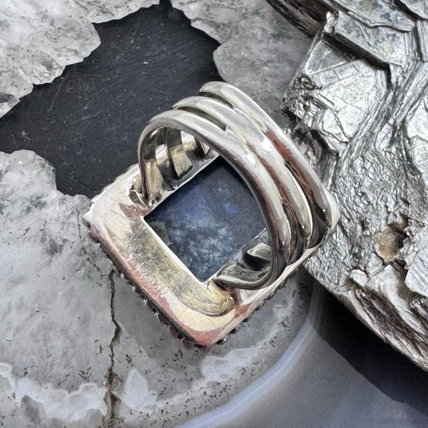 Sterling Silver Southwestern Style Dumortierite Decorated Ring Size 7.75 For Women