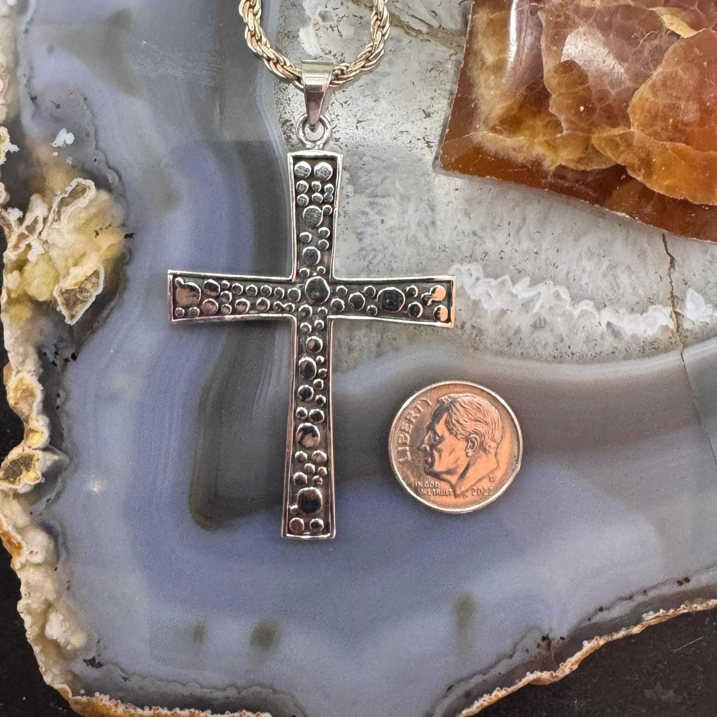 Sterling Silver Southwestern Style Decorated Unisex Cross Pendant