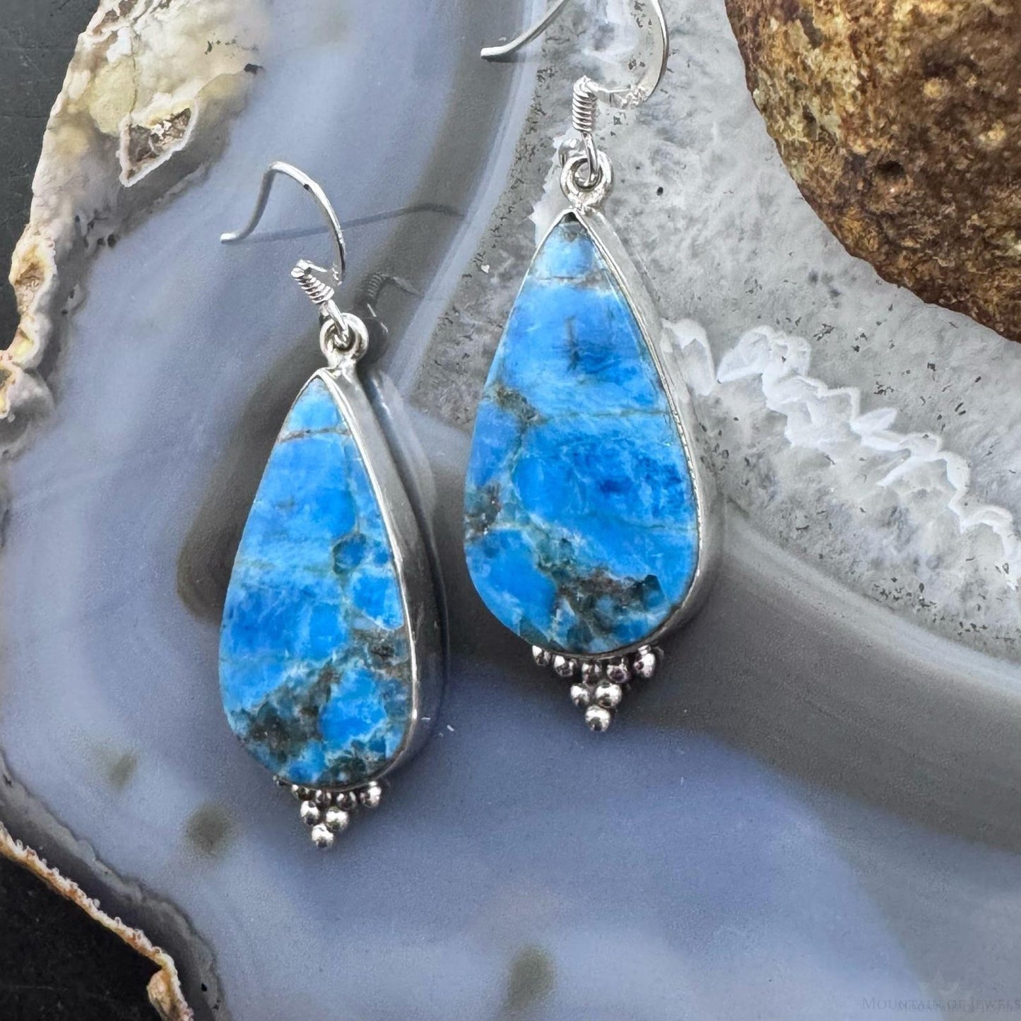 Sterling Silver Southwestern Style Teardrop Apatite Dangle Earrings For Women