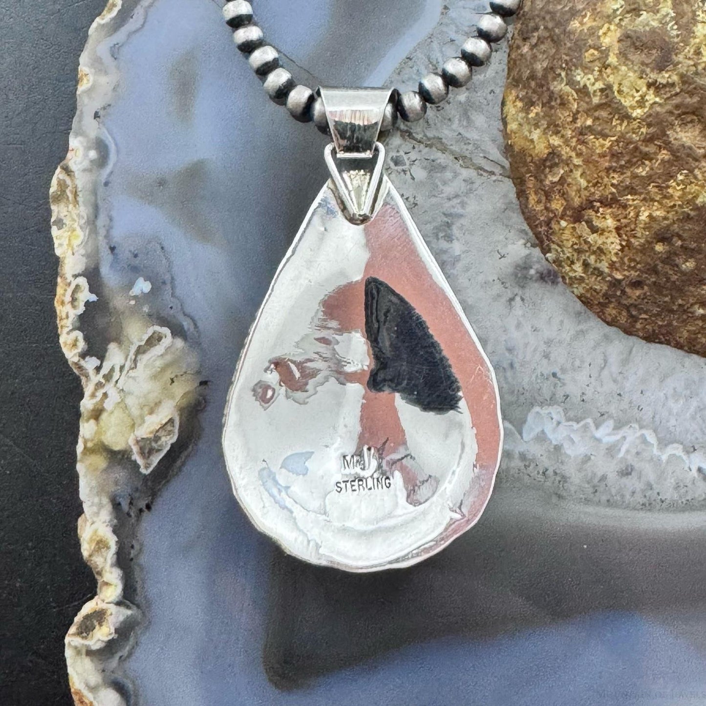 Marlene Jones Native American Sterling Silver Turquoise Teardrop Pendant For Women